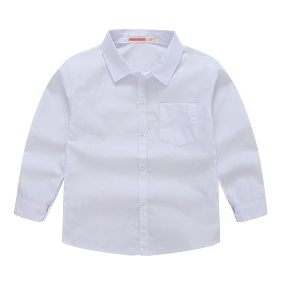 UACY Kids Girls Boys Long Sleeve Shirts Lapel Solid Color Button Down Casual Tops Soft Light Dress Shirts for Youth Children (White, 11-12 Years)
