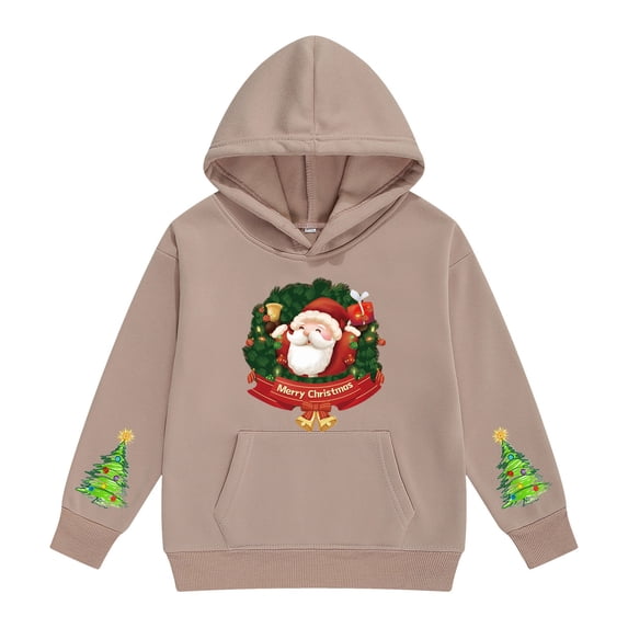 UACY Kids Girls Christmas Hoodie Fleece Lined Long Sleeve Hooded Cute Funny Santa Claus Graphic Sweatshirt Fall Winter Pullover Tops (Khaki, 5-6 Years)