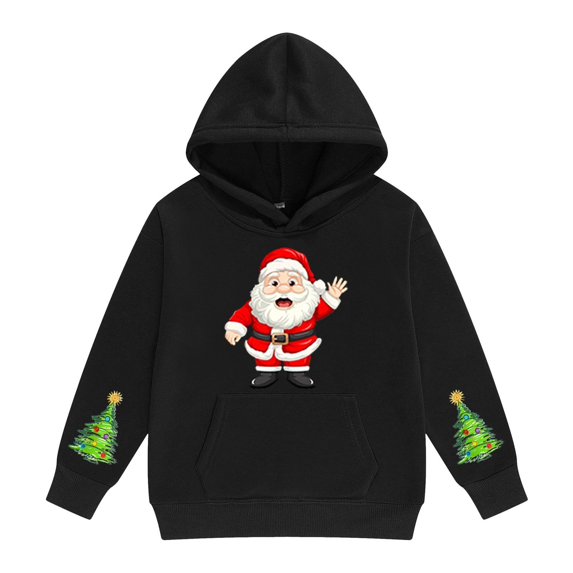 UACY Kids Girls Christmas Santa Claus Graphic Hoodie Fleece Lined Long Sleeve Hooded Funny Preppy Sweatshirt Fall Winter Pullover Tops (Black, 11-12 Years)