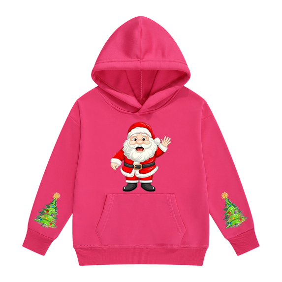 UACY Kids Girls Christmas Santa Claus Graphic Hoodie Fleece Lined Long Sleeve Hooded Funny Preppy Sweatshirt Fall Winter Pullover Tops (Hot Pink, 4-5 Years)
