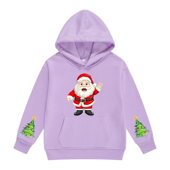 UACY Kids Girls Christmas Santa Claus Graphic Hoodie Fleece Lined Long Sleeve Hooded Funny Preppy Sweatshirt Fall Winter Pullover Tops (Purple, 4-5 Years)