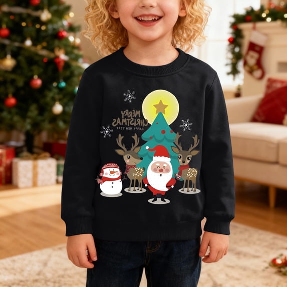 UACY Kids Girls Funny Christmas Tree Deer Santa Graphic Hoodie, Oversized Fleece Long Sleeve Pullover Sweatshirt Winter Xmas Top for Kids (I, 9-10 Years)