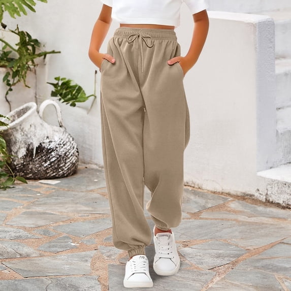 UACY Kids Jogger Sweatpants Boys Girls Athletic Sweat Pants Drawstring Elastic Waist Pockets Casual Lounge Pants for Teen Youth (Khaki, 7-8 Years)