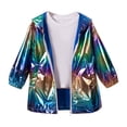 thumbnail image 1 of UACY Kids Metallic Shiny Jacket Sparkly Lightweight Waterproof Raincoat Boys Girls Street Y2K Glitter Windbreaker Rain Jacket (Blue, 3-4 Years), 1 of 7