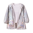 thumbnail image 1 of UACY Kids Metallic Shiny Jacket Sparkly Lightweight Waterproof Raincoat Boys Girls Street Y2K Glitter Windbreaker Rain Jacket (Silver, 5-6 Years), 1 of 8