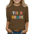 thumbnail image 1 of UACY Kids Third Grade Colorful Letter T Shirt Boys Girls 3 4 Sleeve Crew Neck Casual Back to School Tee (Brown, 8-9 Years), 1 of 3