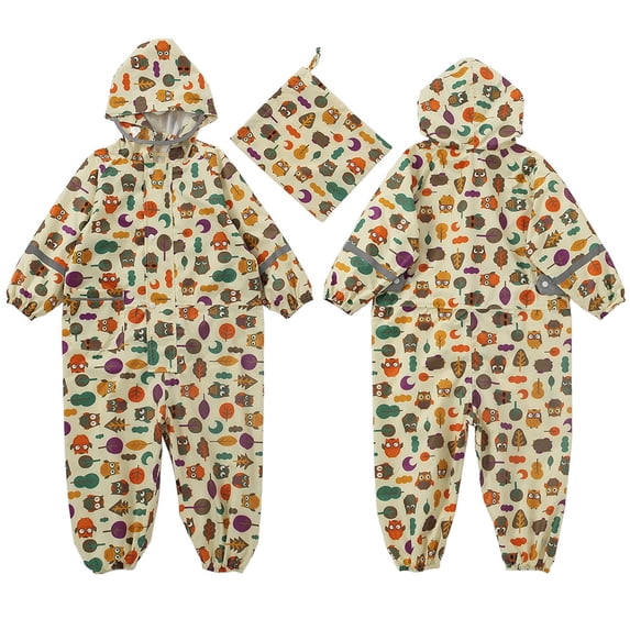 UACY Kids Toddler Rain Suit for Boys Girls One Piece Hoodie Zipper Cute Waterproof Coverall Rain Jacket (D, M)