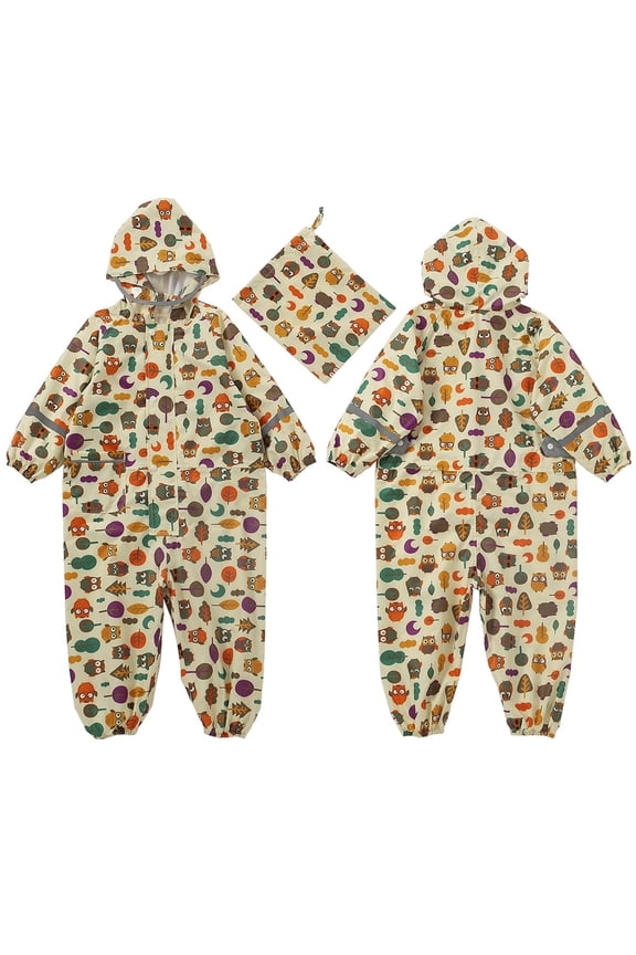 Kids Toddler Rain Suit for Boys Girls One Piece Hoodie Zipper Cute Waterproof Coverall Rain Jacket (D, XL)
