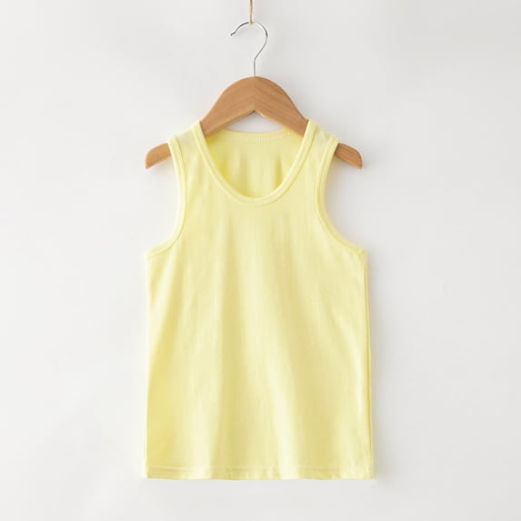 UACY Kids Undershirts Thick Cotton Comfortable Basic Tank Tops for Unisex Boys and Girls Crew Neck Sleeveless Shirts (Yellow, 6-7 Years)