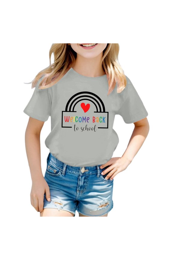 Kids Welcome Back to School Graphic T Shirt Boys Girls Short Sleeve Crew Neck Casual Tee Top (Grey, 10-11Years)