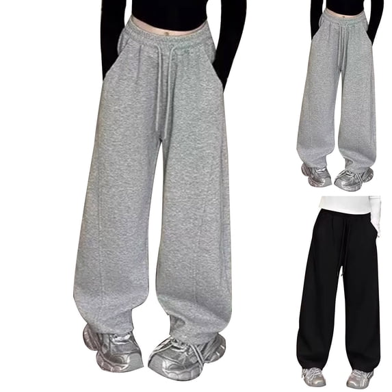 UACY Kids Wide Leg Baggy Sweatpants Boys Girls Soft Fleece Joggers Drawstring Waist Pockets Comfortable Casual Pants for Daily Wear (Black, 15-16 Years)