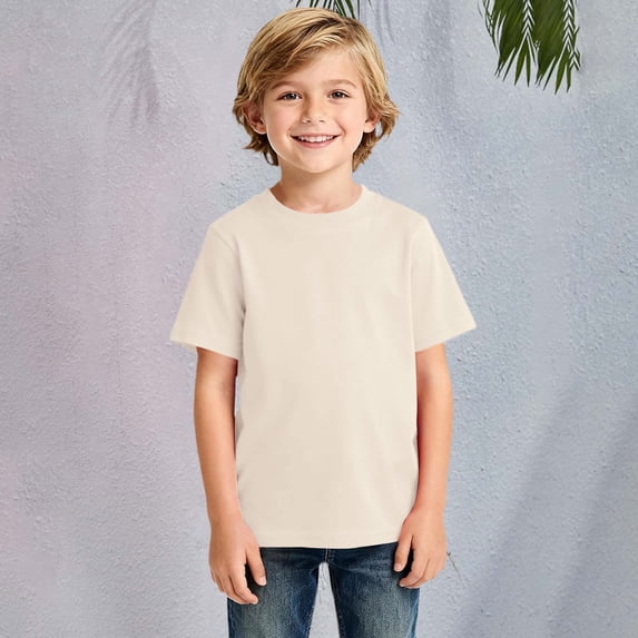 UACY Little Girls Boys Short Sleeve T-Shirt Cotton Solid Tees for Toddlers Solid Basic Cotton Crewneck Tee Workout Top Boys (Beige, 13-14 Years)