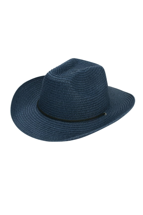Mens Wide Brim Straw Panama Hat Male Summer Vintage Western Cowboy Hat Pure Color Lightweight Drawstring Sunscreen Beach Weave Hat