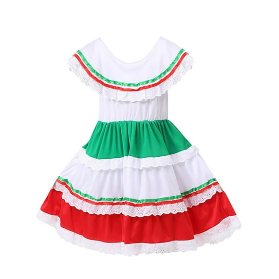 UACY Mexican Dress for Girls Hallo-ween Clothes Mexican Girls White Dress for Children's Hallo-ween Holiday Party Stage Performance(White,7-9 Years)