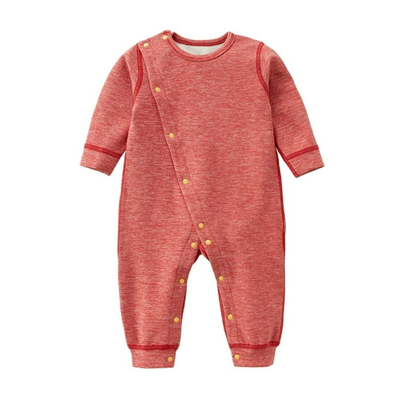 UACY Newborn Baby Fall Winter Cotton Jumpsuits Infant Girls Boys First Birthday Outfit Button Down Long Sleeve Bodysuit (Red, 6-12 Months)