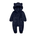 thumbnail image 1 of UACY Newborn Baby Winter Fleece Snowsuit Cute Bear Ears Hooded Outfits Zip Up Fuzzy Heart Jumpsuit Warm Furry Onesie (Dark Blue, 0-3 Months), 1 of 4