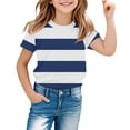 thumbnail image 1 of UACY Striped T-Shirt for Girls, Short Sleeve, Crew Neck (Navy, 6-7 Years), 1 of 7
