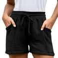 thumbnail image 1 of UACY Summer Linen Shorts for Girls, Elastic Waist Drawstring Cotton Casual Short Pants with Pockets (Black, 7-8 Years), 1 of 8