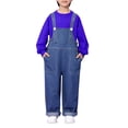 thumbnail image 1 of UACY Teen Adjustable Strap Denim Overalls Boys Girls Baggy Wide Leg Aesthetic Jeans Jumpsuit Preppy Bib Overall with Pocket (Blue, 13-14 Years), 1 of 5