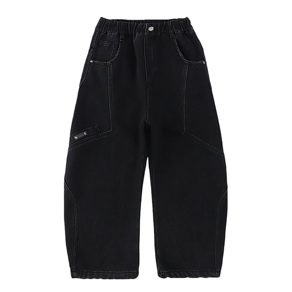 UACY Teen Boys Loose Fit Jeans, Baggy Wide Leg Denim Pants, Pull On Streetwear Pants with Pockets and Style (Black, 9-11 Years)