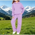 thumbnail image 1 of UACY Teen Girls Casual Tracksuit, Solid Pullover Hoodie & Loose Wide Leg Sweatpants 2 Piece Sweatsuit, Long Sleeve Daily Sport Outfit (Purple, 11-12 Years), 1 of 4