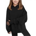 thumbnail image 1 of UACY Teen Girls Fleece Split Hoodies Kids Plain Oversized Loose Pullover Thumb Hole Hooded Sweatshirts Cute Warm Clothes (Black, 5-6 Years), 1 of 7