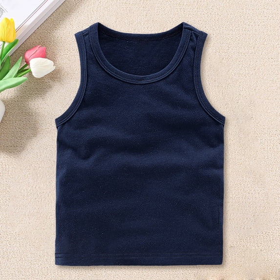 UACY Toddler Baby Boy's Sleeveless Tank Tops Kids Girls Summer Basic Shirts Cotton Athletic Undershirts T-Shirts Vest (Navy, 12-18 Months)