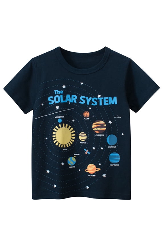 Toddler Baby Girl Boys Casual Shirts Funny Space Planet Graphic Print T-Shirts Kid Boy Cotton Short Sleeve Tee Tops (A, 2-3Years)