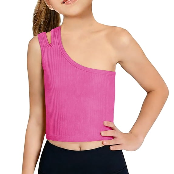 UACY Toddler Baby Girls Dance Tank Top One Shoulder Racerback Crop Shirts Vest Summer Casual Solid Sleeveless Sports Clothes