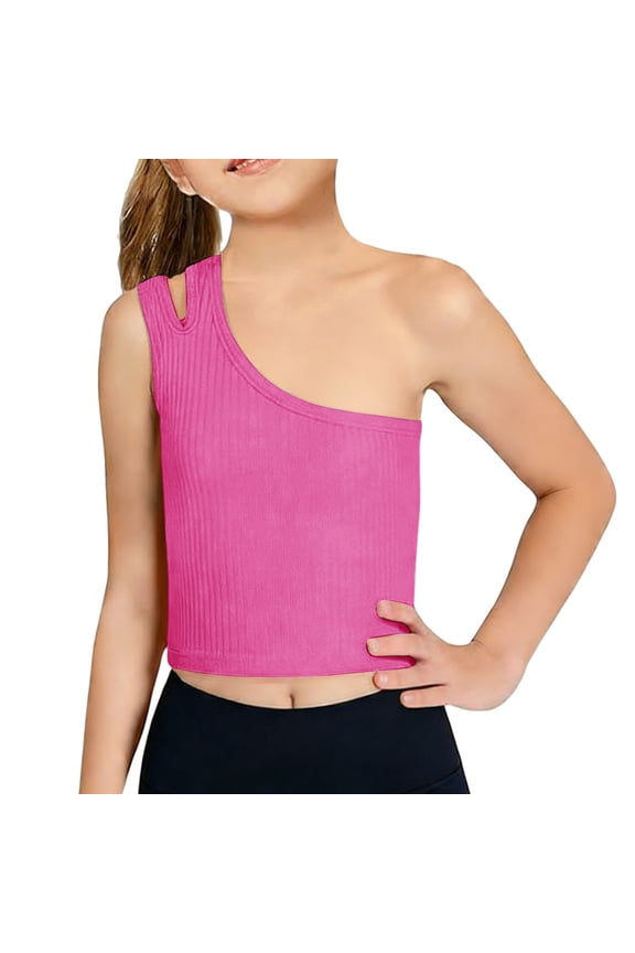 Toddler Baby Girls Dance Tank Top One Shoulder Racerback Crop Shirts Vest Summer Casual Solid Sleeveless Sports Clothes