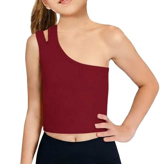 UACY Toddler Baby Girls Dance Tank Top One Shoulder Racerback Crop Shirts Vest Summer Casual Solid Sleeveless Sports Clothes
