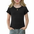 thumbnail image 1 of UACY Toddler Baby Girls Summer Lettuce Trim Ribbed Knit Short Sleeve T-Shirts Solid Color Casual Blouse Tops, 1 of 9