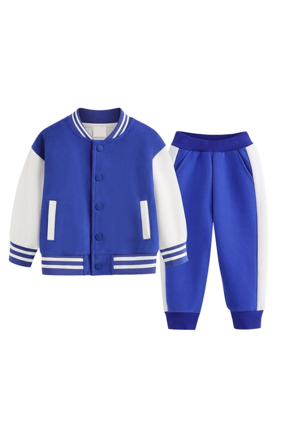 Toddler Boy Girl Baseball Tracksuit Outfit Varsity Bomber Jacket Pants Sweatsuits Set Sportswear Fall Winter Clothes (Blue, 5-6 Years)
