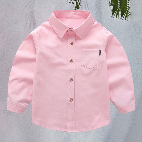 UACY Toddler Boys Button Up Dress Shirt Kids Long Sleeve Cotton T-Shirt Soft Trendy Blouses Simple Tops Tees (Pink, 11-12 Years)
