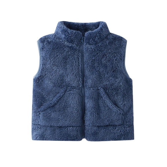 UACY Toddler Boys Girls Fleece Vest Kids Plush Stand Collar Zip Up Sleeveless Vest with Side Pockets Warm Thermal Casual Daily Outerwear (Blue, 2-3 Years)
