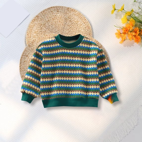 UACY Toddler Boys Girls Plaid Knit Crewneck Sweater, Long Sleeve Fleece Lined Warm Pullover Top for Christmas Autumn Winter (Green, 3-4 Years)