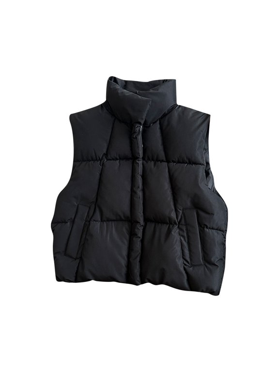 Toddler Boys Girls Puffer Vest Kids Stand Collar Zip Up Sleeveless Vest with Side Pockets Warm Quilted Padded Layering Piece (Black, 9-10 Years)