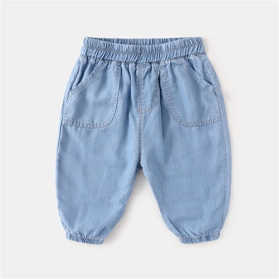UACY Toddler Boys and Girls Denim Harem Pants - Loose Elastic Waist Pull On Joggers for Fall Daily Comfort Wear (Light Blue, 4-5 Years)