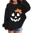 thumbnail image 1 of UACY Toddler Girls Halloween Crewneck Sweatshirt, Pumpkin Face Bow Fleece Pullover, Long Sleeve Soft Fall Tops for Kids Holiday Party Wear (Black, 5-6 Years), 1 of 7