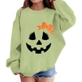 thumbnail image 1 of UACY Toddler Girls Halloween Crewneck Sweatshirt, Pumpkin Face Bow Fleece Pullover, Long Sleeve Soft Fall Tops for Kids Holiday Party Wear (Light Green, 9-10 Years), 1 of 7