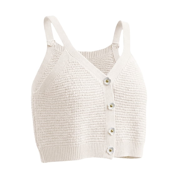 UACY Toddler Girls Knit Camisole Crop Top V Neck Button Front Textured Knit Tank Top Casual Sleeveless Vest for Kids (White, 12-18 Months)