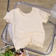 thumbnail image 1 of UACY Toddler Girls Ruffle Sleeve Shirts Kids Casual Summer Short Sleeve Little Girls Ribbed Knit Comfort Blouse Solid Tops (Beige, 4-5 Years), 1 of 9