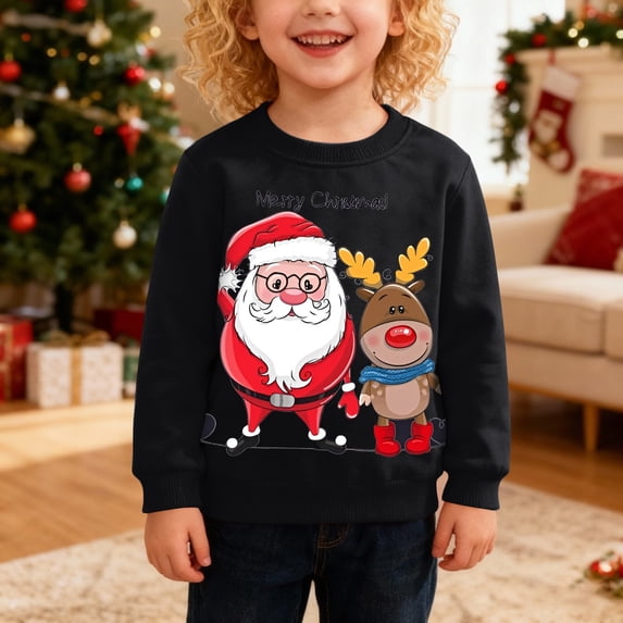 UACY Toddler Kids Boys Girls Christmas Xmas Tree Reindeer Santa Print Crewneck Sweatshirt Pullover, Cozy Festival Holiday Clothes Wear (Pink, 7-8 Years)