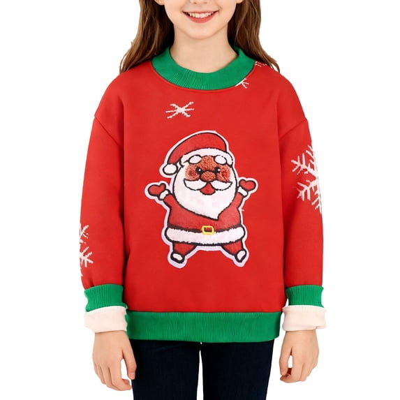 UACY Toddler Kids Christmas Reindeer Elk Snowman Cartoon Sweater, Long Sleeve Crewneck Knitted Pullover Tops, Xmas Clothes for Boys and Girls (Red, 18-24 Months)