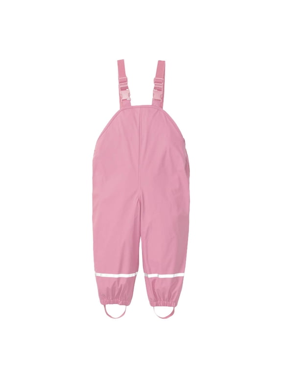 Toddler Kids Rain Bib Pants, Waterproof Suspender Overalls for Boys Girls, Mud Proof Outdoor Rainwear (Pink, 1-3 Years)
