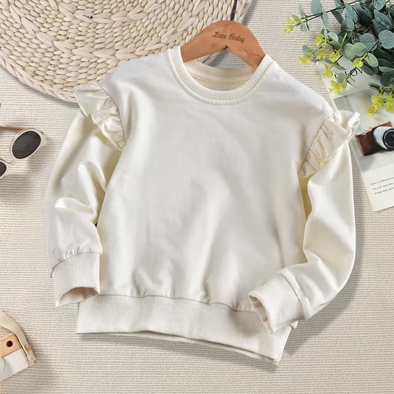 UACY Toddler Kids Solid Color Bubble Sleeve Long Sleeve Sweatshirt, Spring Fall Running Yoga Top, Casual Pullover for Boys and Girls (White, 8-12 Years)