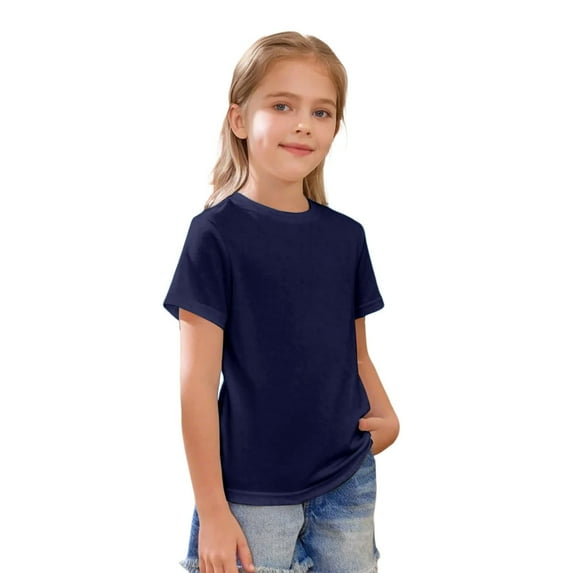 UACY Toddler Solid Color Short Sleeve T-Shirts for Boys Girls Basic Tee Tops Baby Cotton Crewneck Tee Shirt Summer Clothes (Dark Blue, 3-4 Years)
