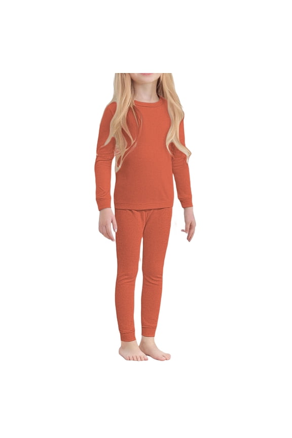 Toddler Thermal Base Layer Kids Long Sleeves Fleece Lined Underwear 2 Set Athletic Shirt Pants for Ski/Cold weather (Orange, 7-8 Years)