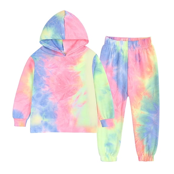 UACY Toddler Tie Dye Tracksuit Set - Long Sleeve Pullover Sweatshirt and Pocket Pants, 2 Piece Clothes (E, 18-24 Months)