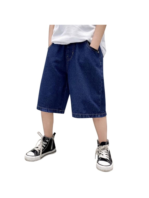 Y2K Hip Hop Jorts for Teen Boys, Baggy Loose Fit Jean Shorts with Elastic Waist Pull On Denim Casual Wear